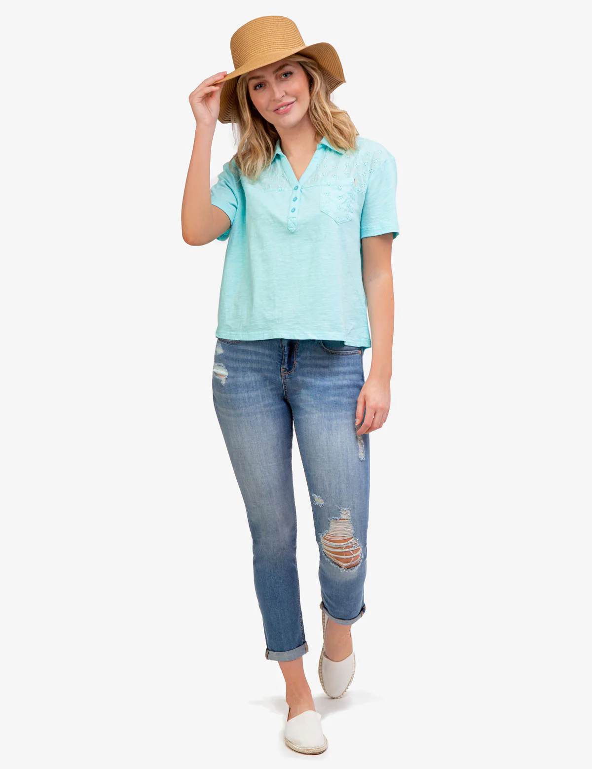 SHORT SLEEVE EYELET POLO SHIRT WITH POCKET - Image 6