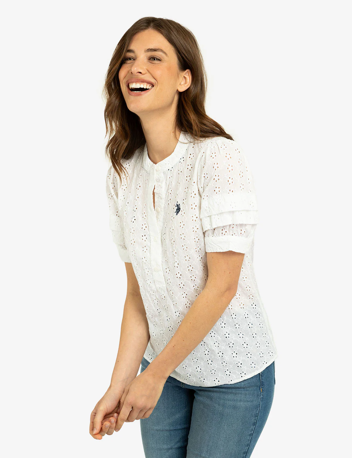 SHORT SLEEVE EYELET TOP - Image 5