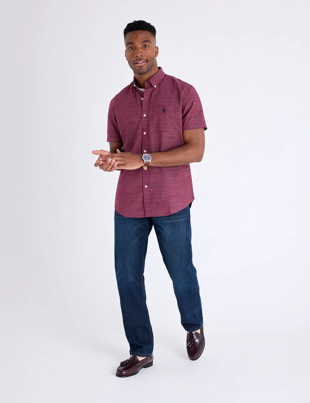 SHORT SLEEVE HORIZONTAL TEXTURE STRIPE SHIRT - Image 3
