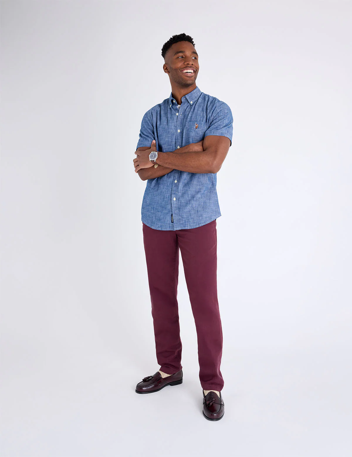 SHORT SLEEVE INDIGO CHAMBRAY SHIRT WITH POCKET - Image 3