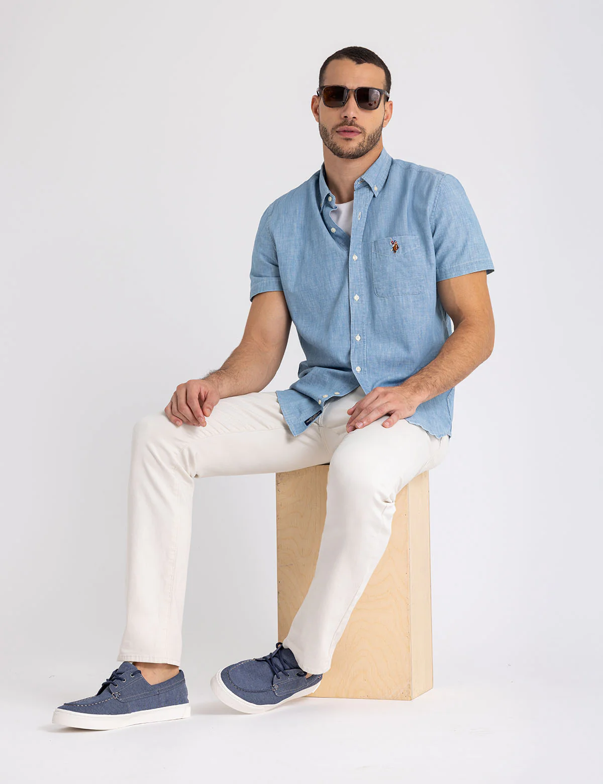 SHORT SLEEVE INDIGO CHAMBRAY SHIRT WITH POCKET - Image 5