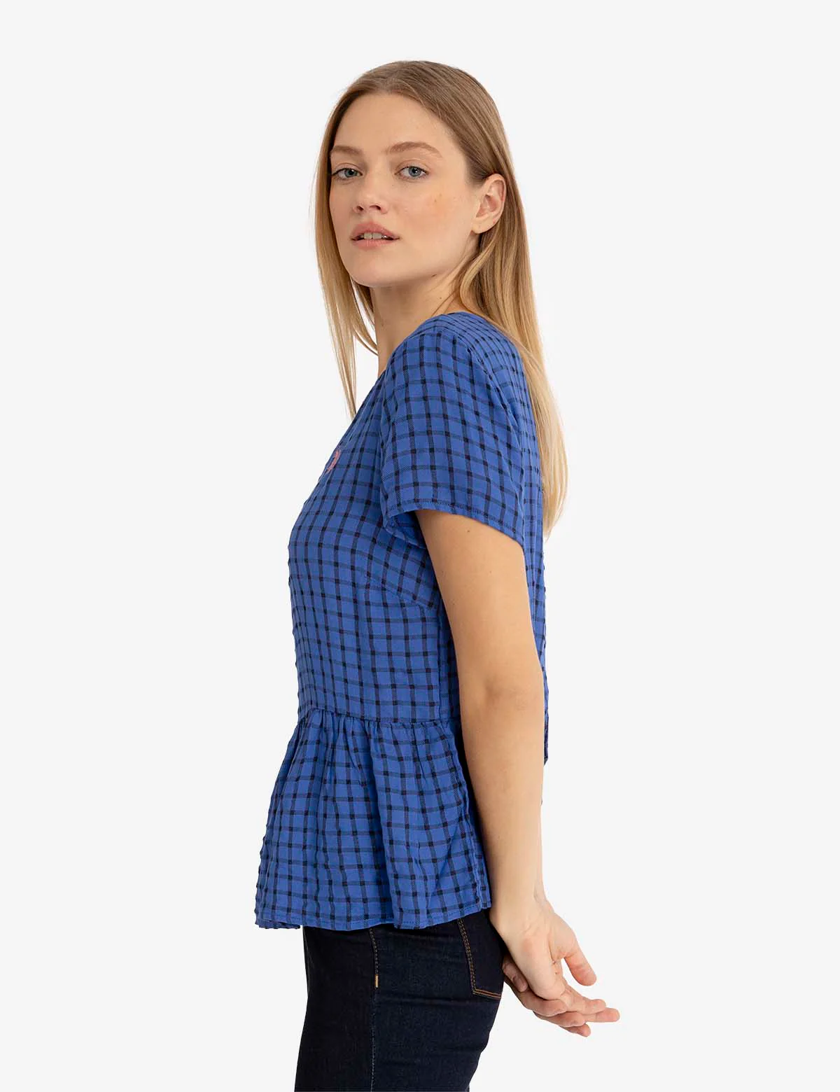 SHORT SLEEVE PEPLUM GRID TOP - Image 7