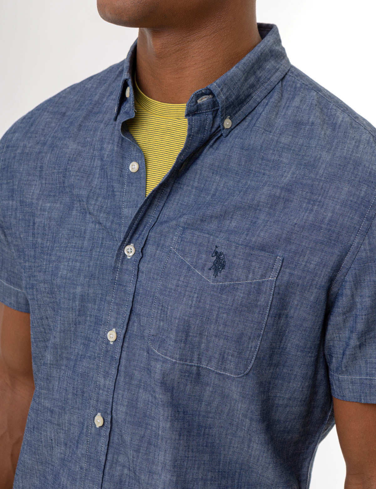SHORT SLEEVE SLUB CHAMBRAY WOVEN SHIRT - Image 3