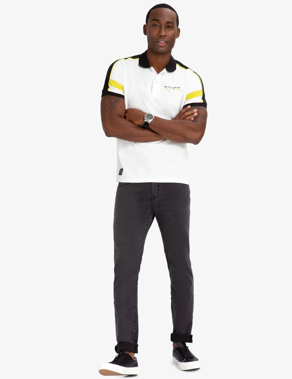 BLACK MALLET SHOULDER PIECING POLO SHIRT - Image 3