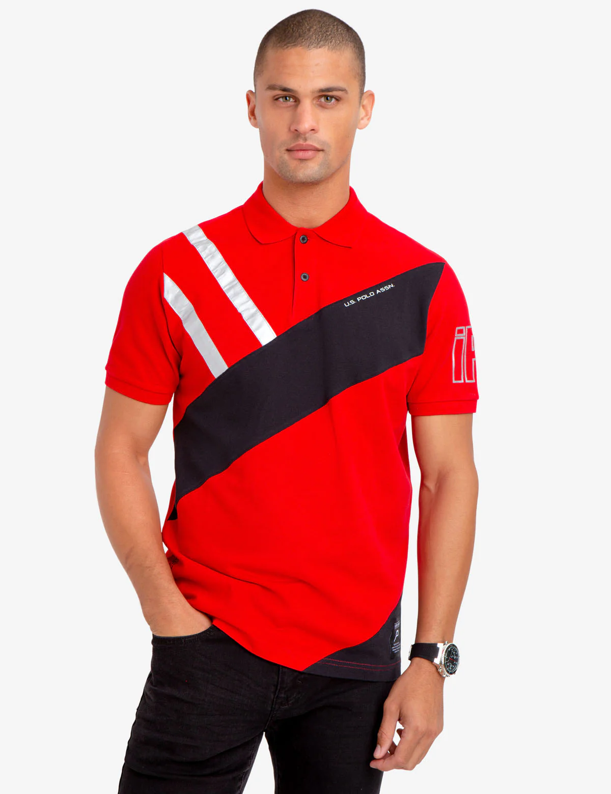 SILVER METALLIC DETAIL COLORBLOCK POLO SHIRT