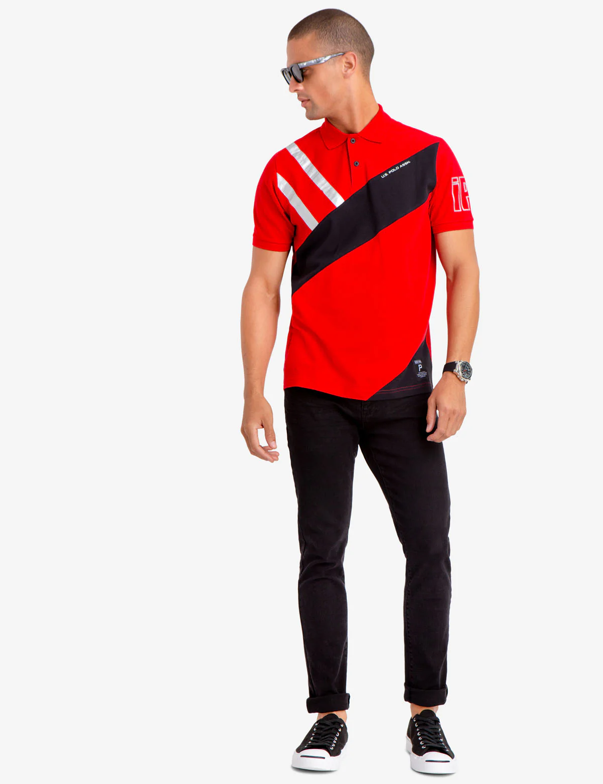 SILVER METALLIC DETAIL COLORBLOCK POLO SHIRT - Image 2