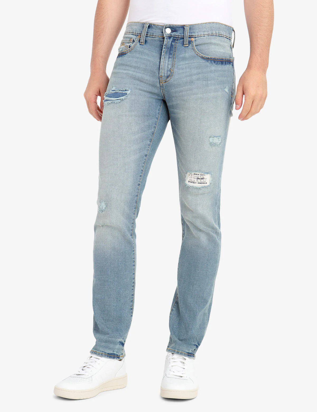 REPREVE® SKINNY FIT DISTRESSED JEANS WITH PATCH REPAIR