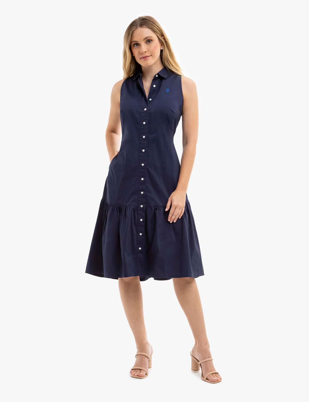 SLEEVELESS TIERED POPLIN DRESS - Image 2