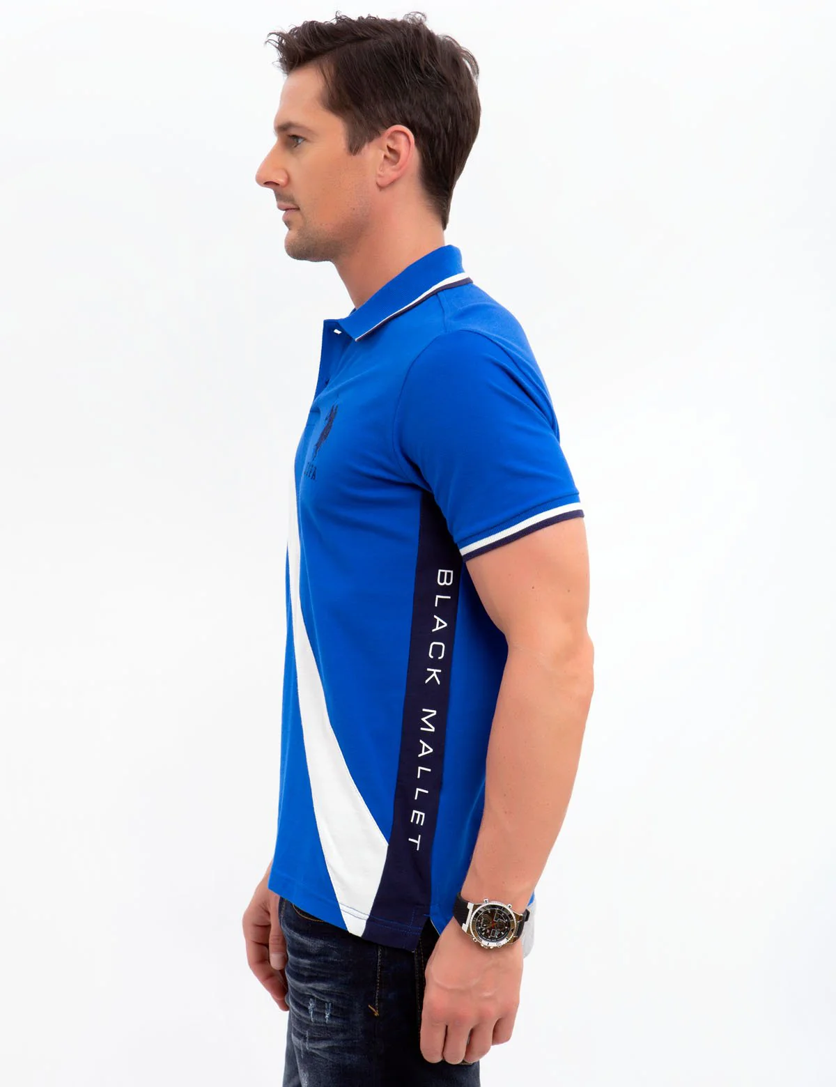 SLIM FIT BLACK MALLET DIAGONAL STRIPE POLO SHIRT - Image 6