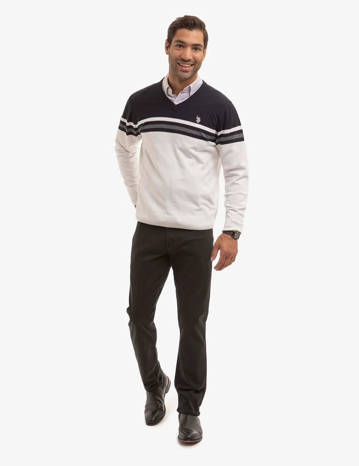 SOFT ENGINEERED STRIPE V-NECK SWEATER - Image 2