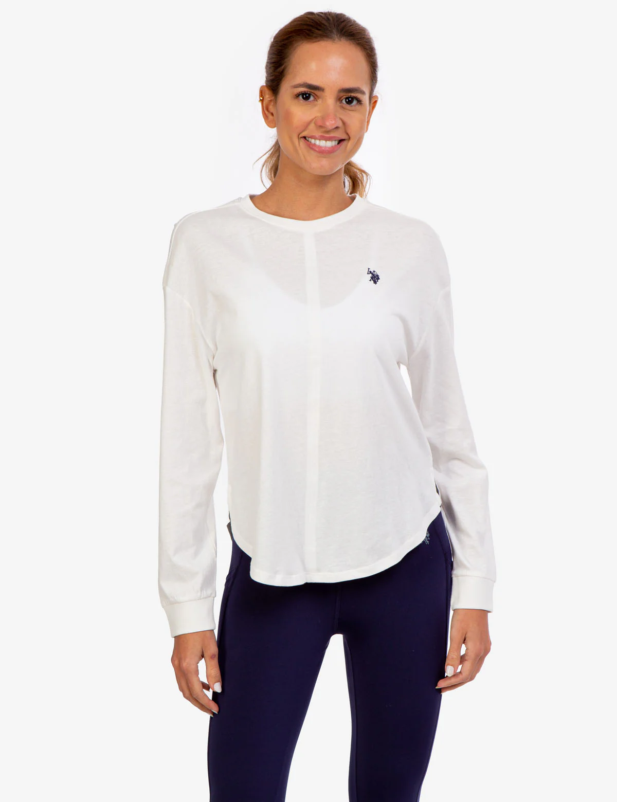 LONG SLEEVE CURVED HEM CREW NECK TOP