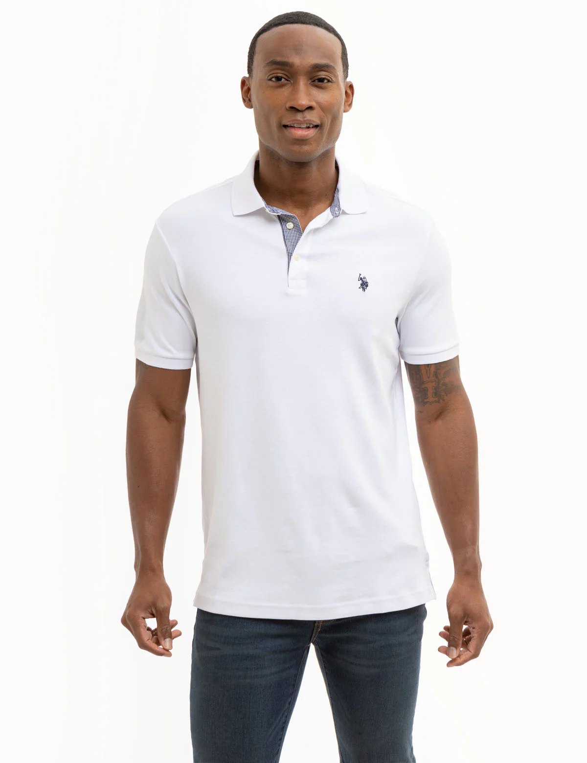 SOLID INTERLOCK GINGHAM TRIM POLO SHIRT