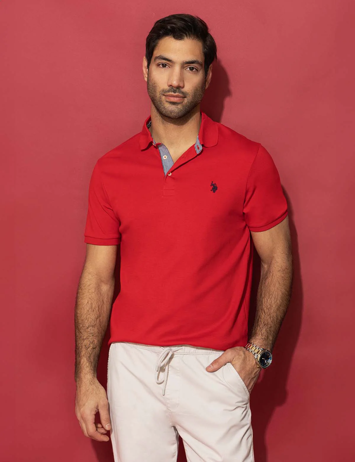 SOLID INTERLOCK GINGHAM TRIM POLO SHIRT - Image 9