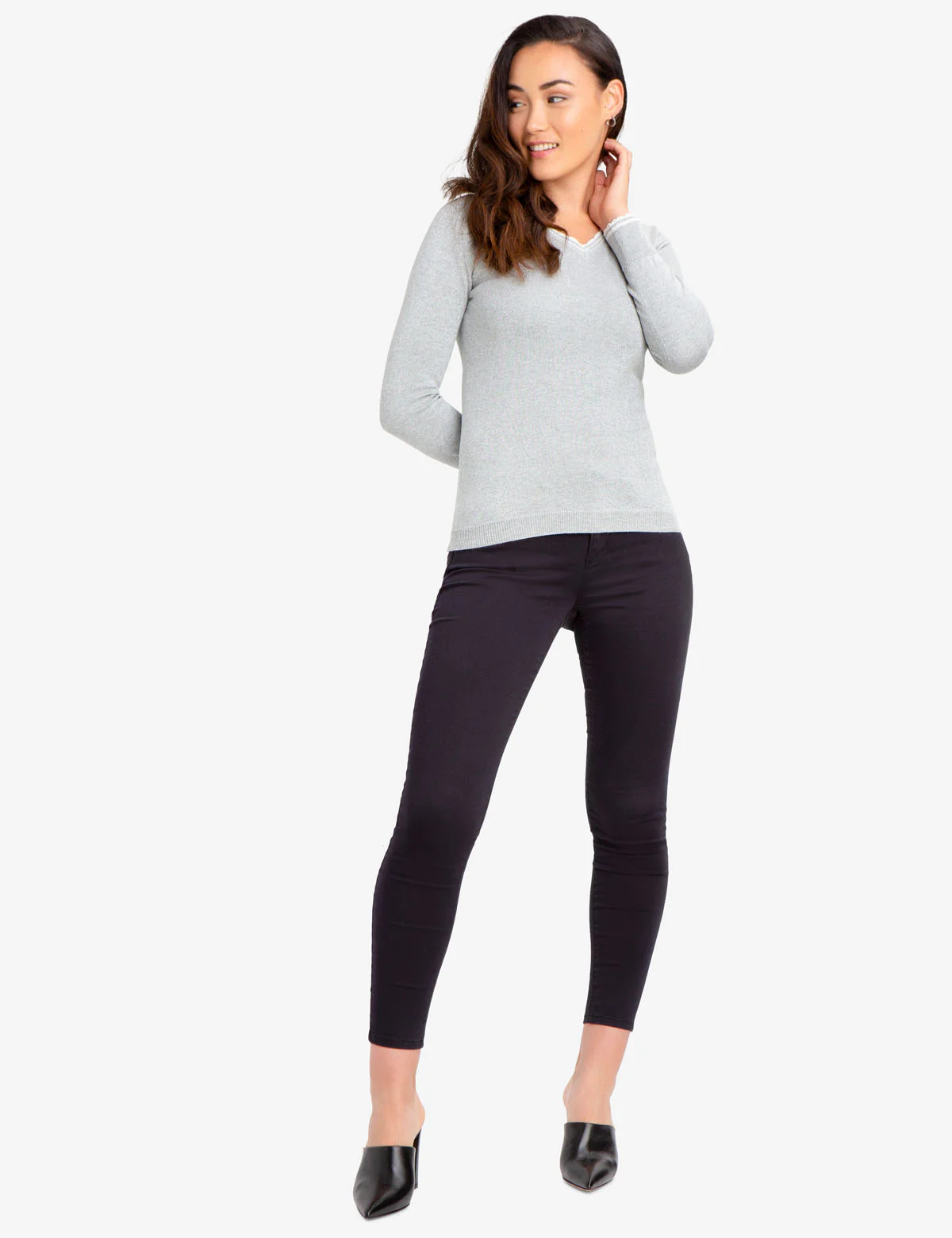 SOLID LUREX V-NECK SWEATER - Image 4
