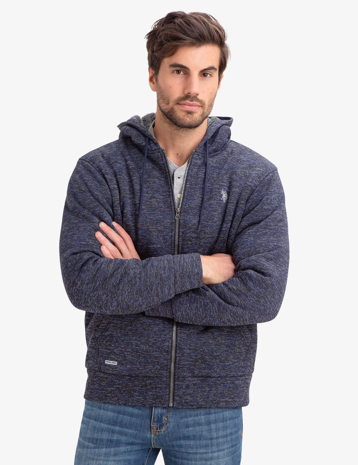 SPACE DYE FAUX SHEARLING LINED HOODIE
