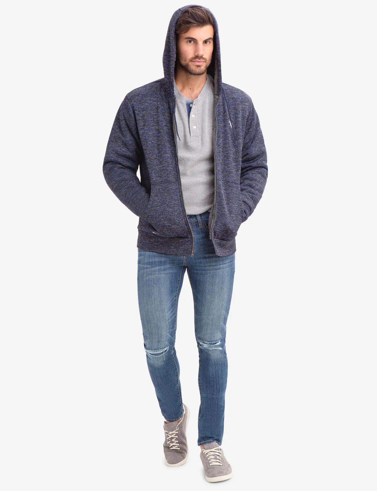 SPACE DYE FAUX SHEARLING LINED HOODIE - Image 2