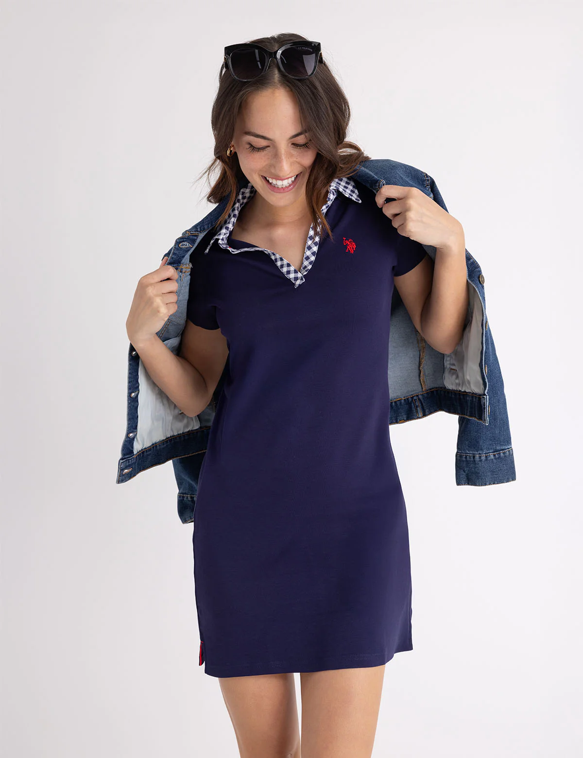 SPLIT NECK GINGHAM COLLAR POLO DRESS - Image 3