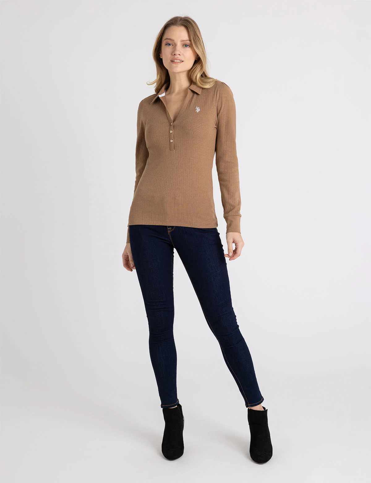 SPLIT NECK LONG SLEEVE RIB POLO SHIRT - Image 7