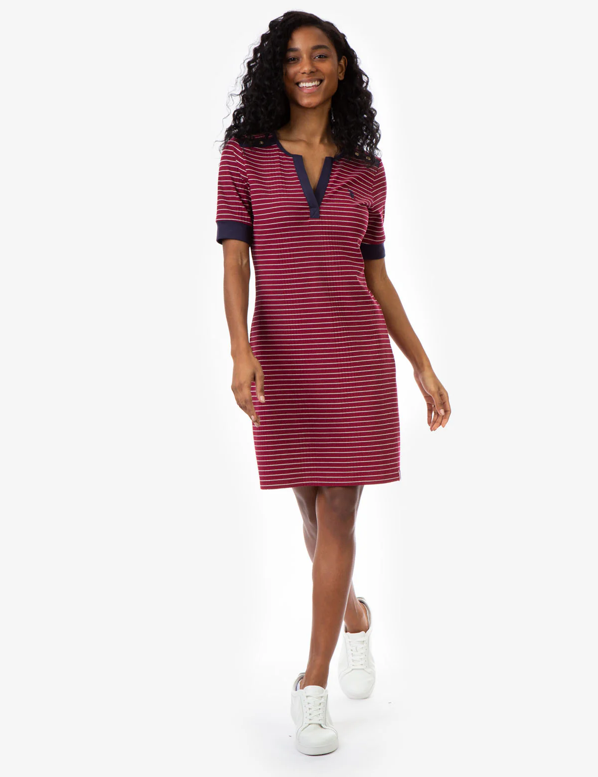 STRIPE SPLIT NECK DRESS - Image 7