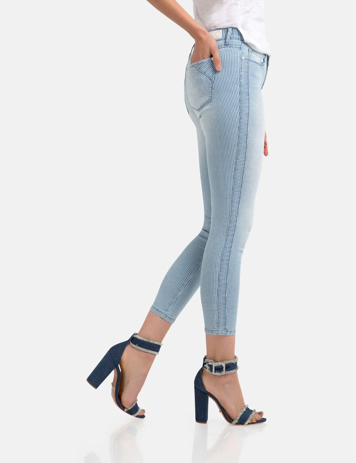 STRETCH RAILROAD STRIPE SKINNY CROP JEANS - Image 2