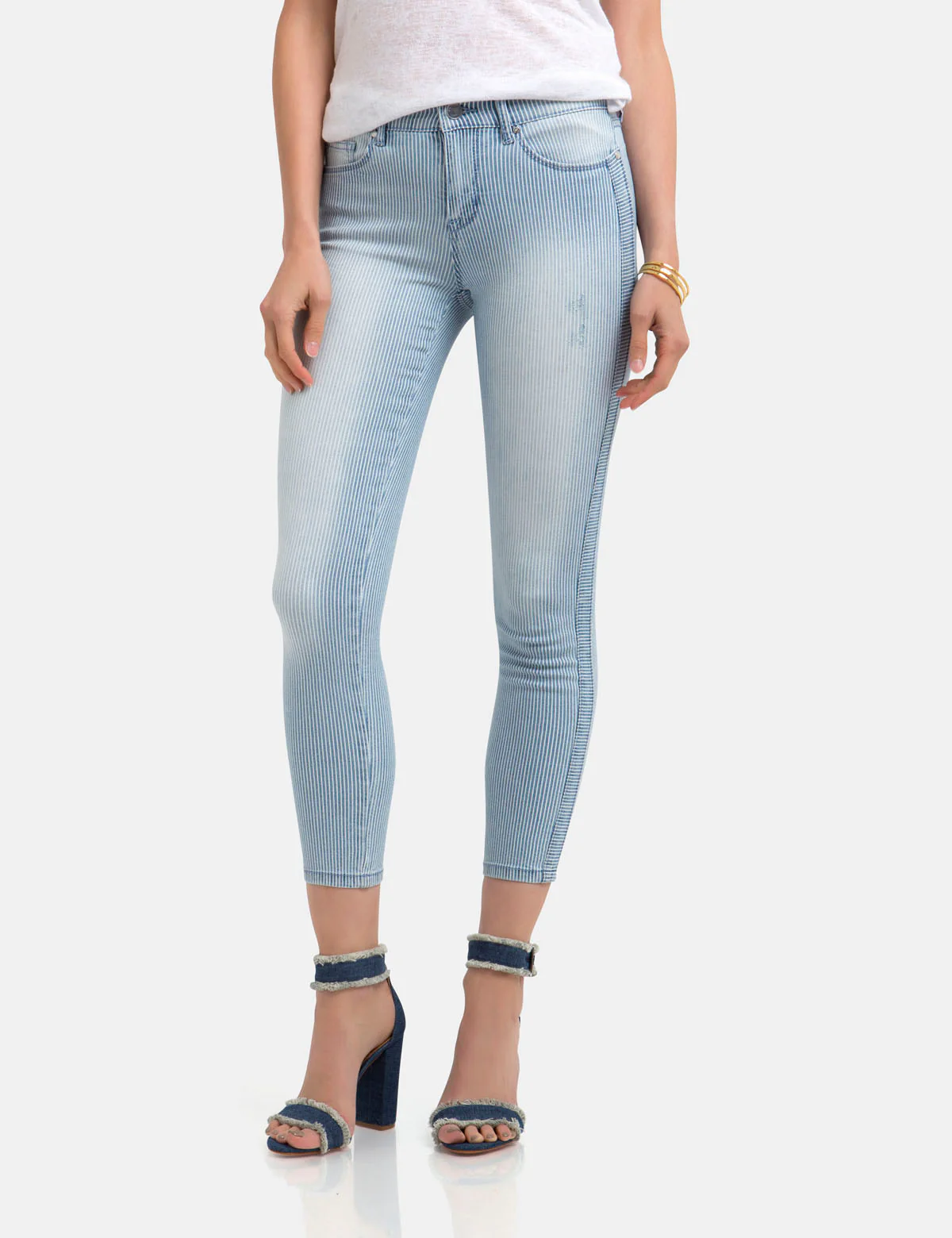 STRETCH RAILROAD STRIPE SKINNY CROP JEANS - Image 5