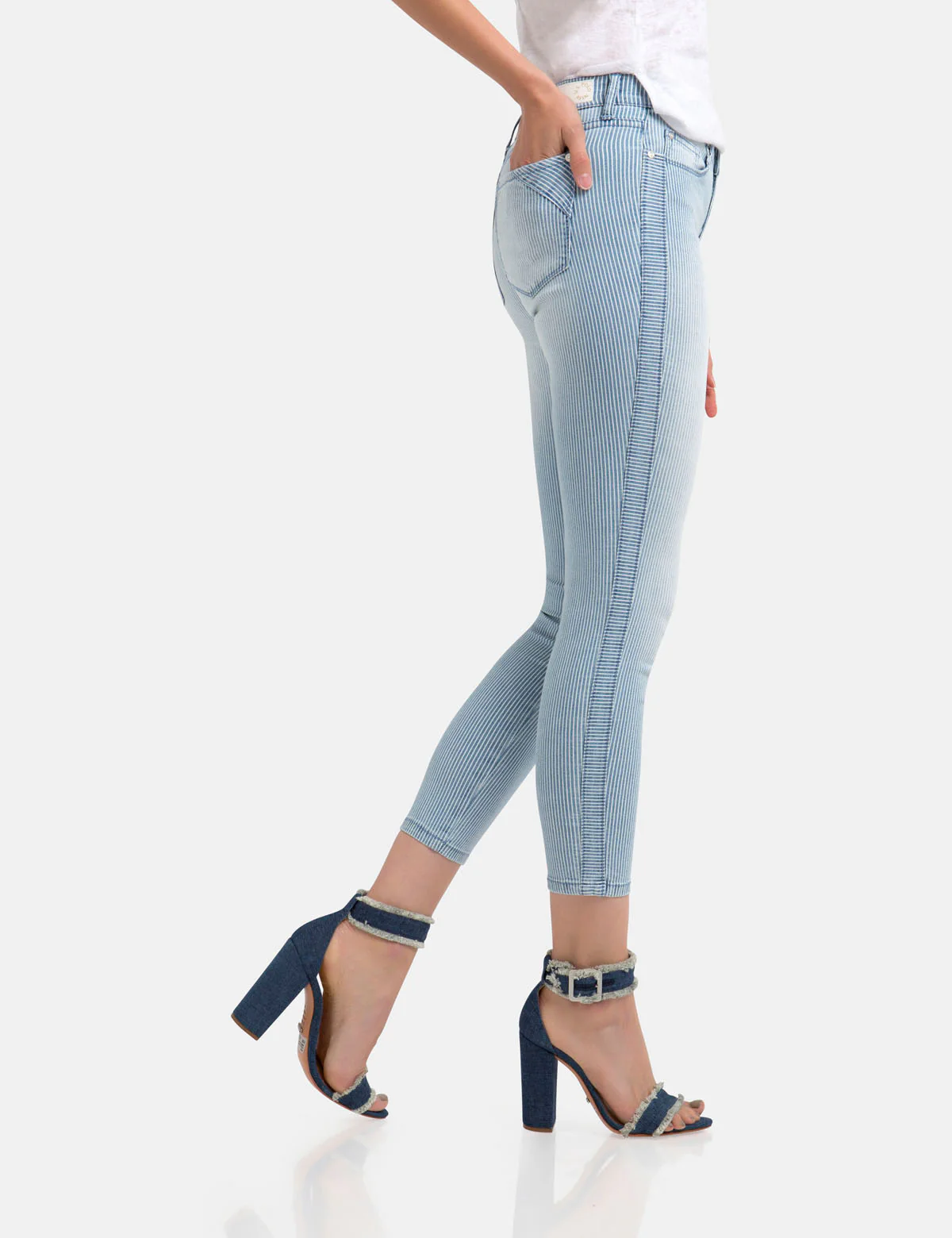 STRETCH RAILROAD STRIPE SKINNY CROP JEANS - Image 6