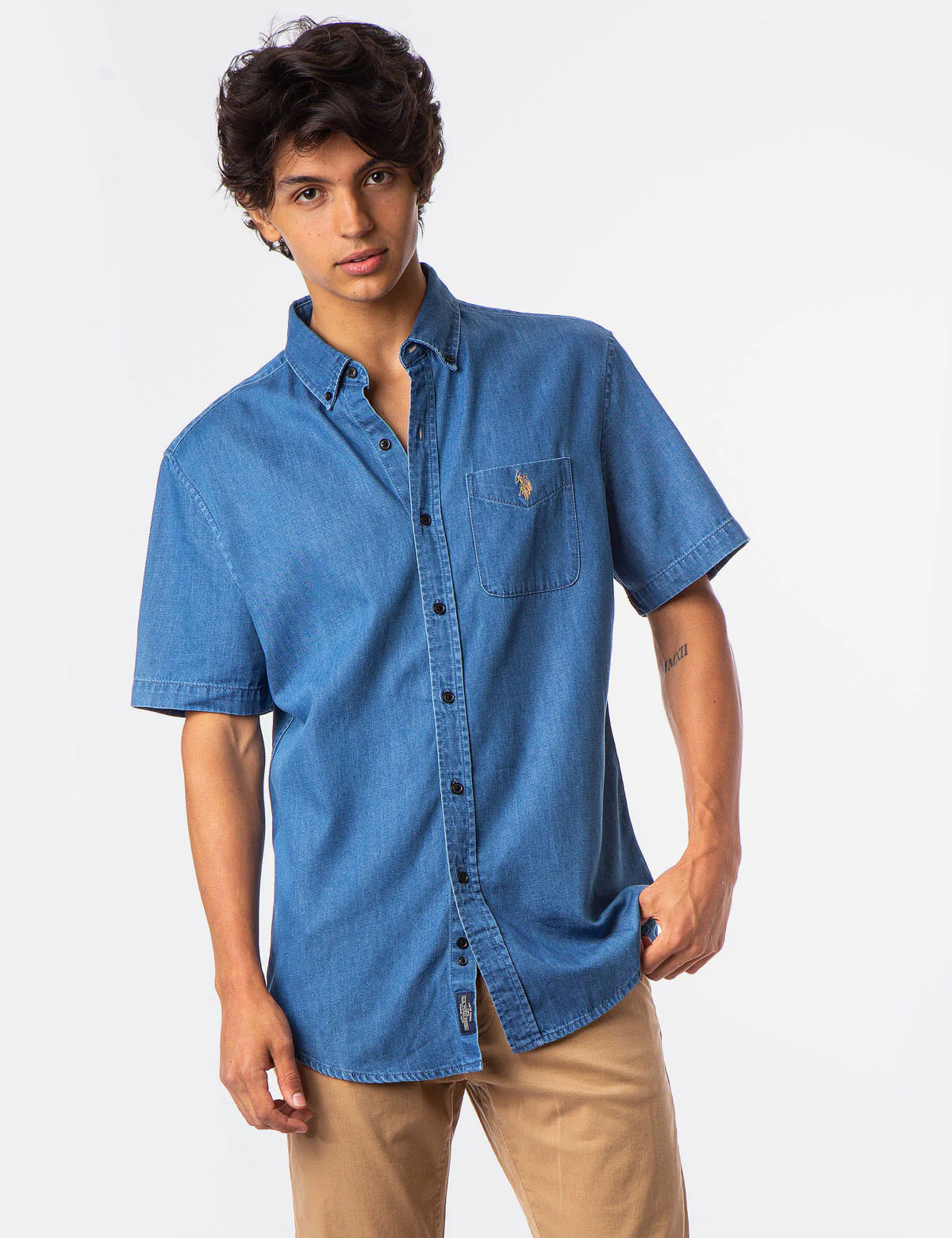 LIGHT WASH SLIM DENIM SHIRT - Image 6