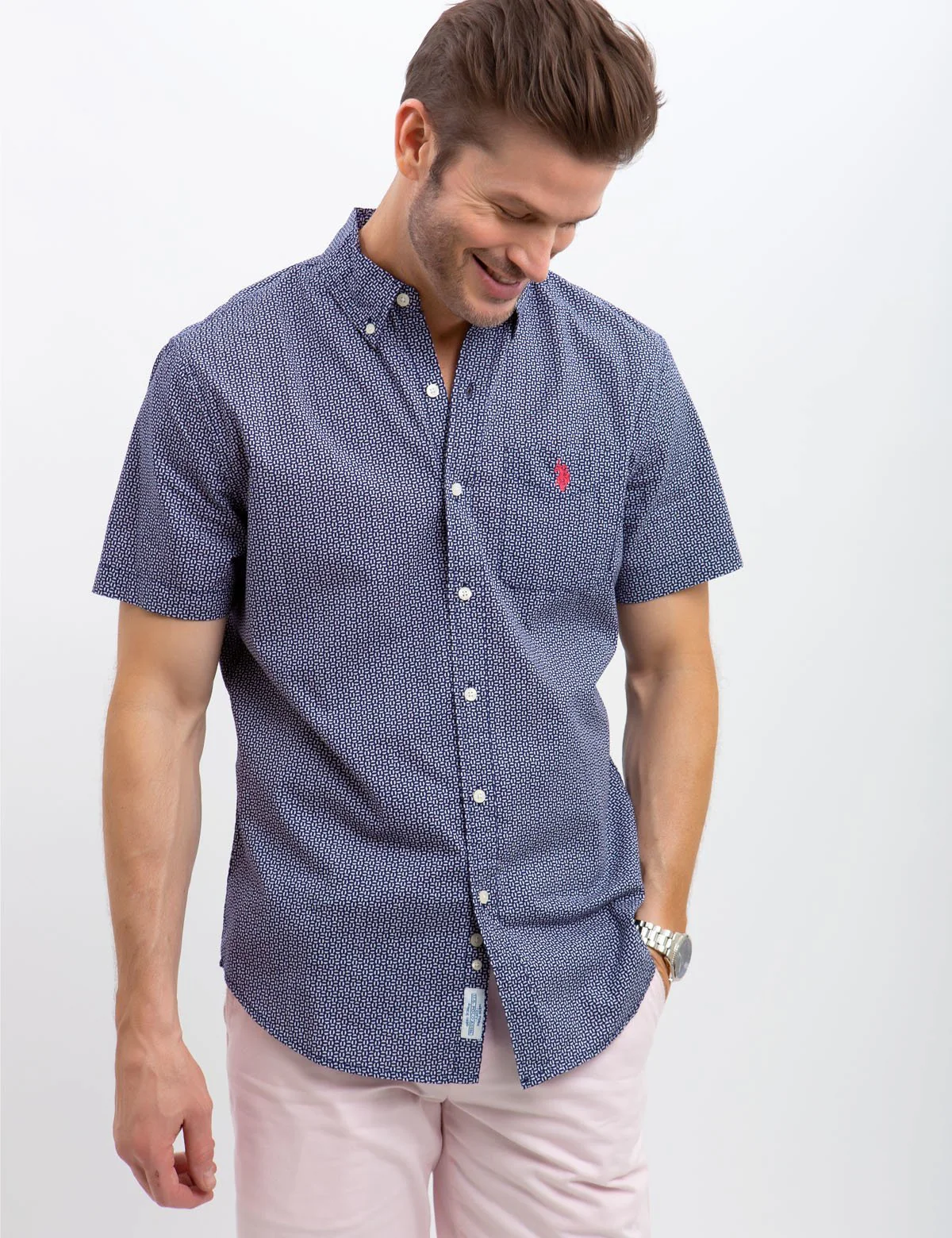 CLASSIC FIT PRINT ON SLUB POPLIN SHIRT