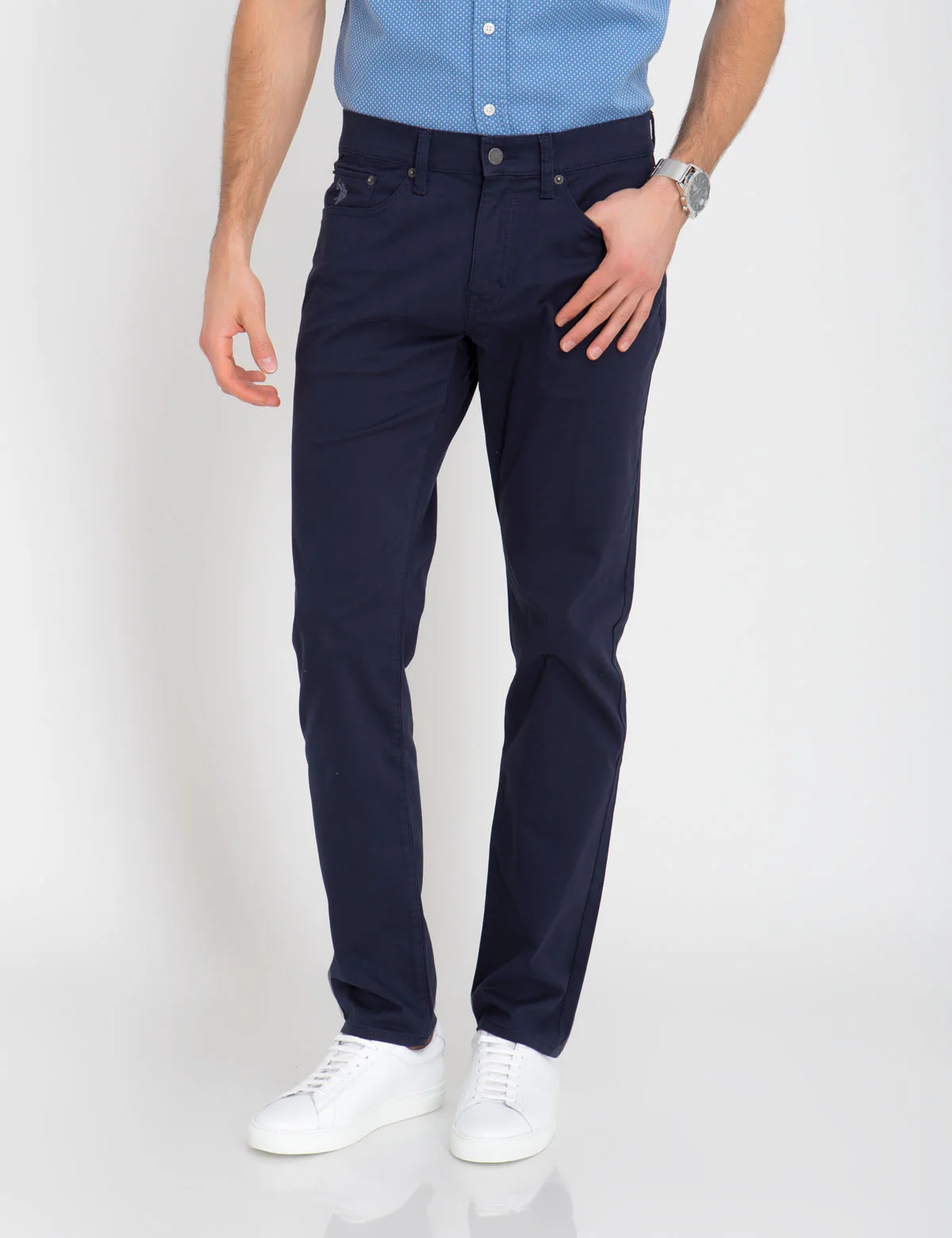 STRETCH SLIM SATEEN PANTS