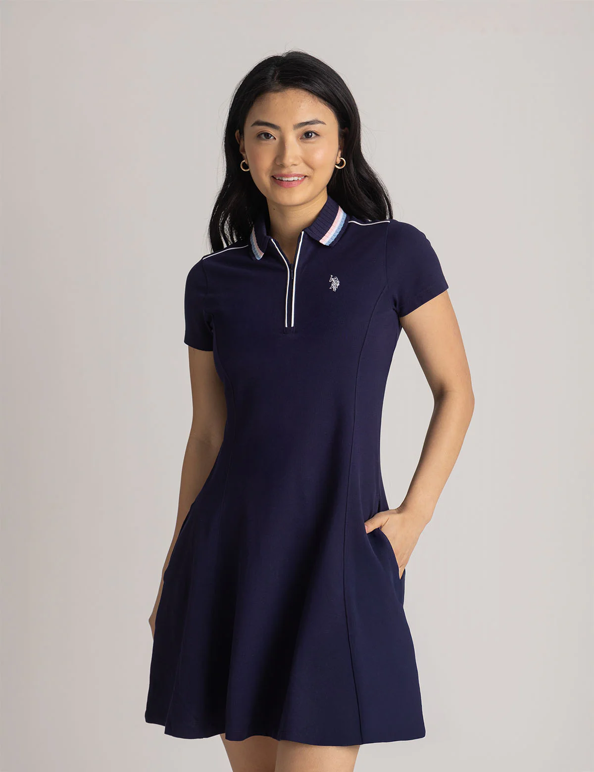 STRIPE COLLAR ZIP SWING POLO DRESS - Image 2