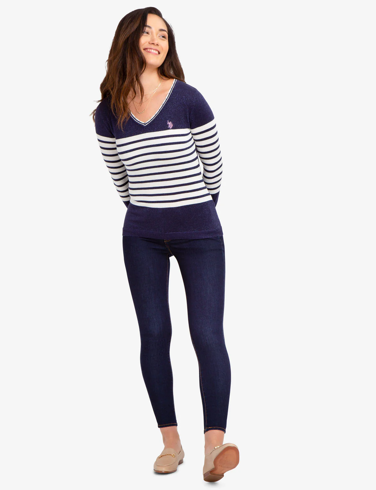 STRIPED LUREX V-NECK SWEATER - Image 2