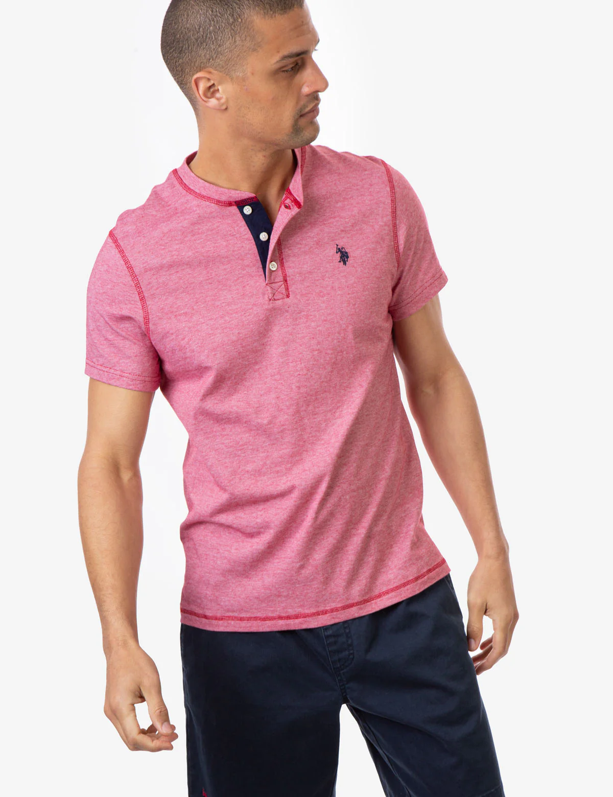 STRIPE SLUB SHORT SLEEVE JERSEY HENLEY