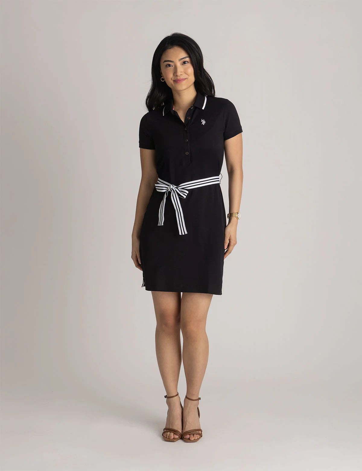 STRIPED BELT POLO DRESS - Image 2
