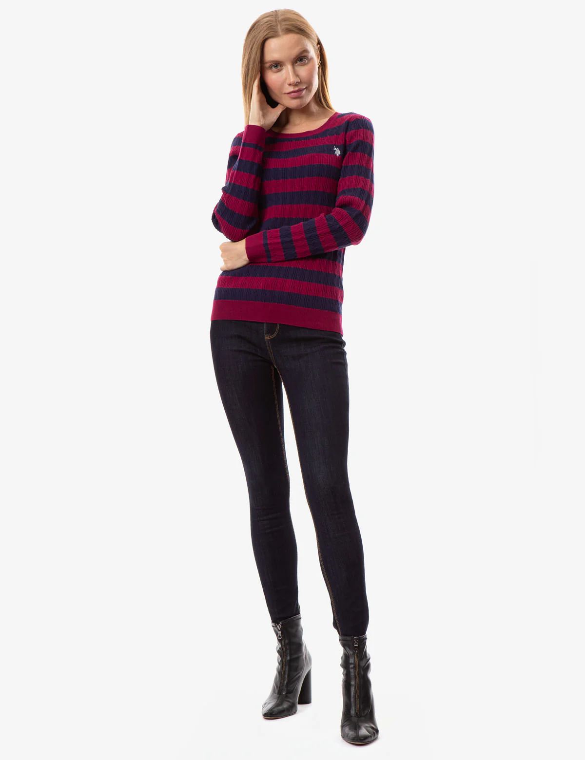 STRIPED CABLE KNIT SWEATER - Image 2