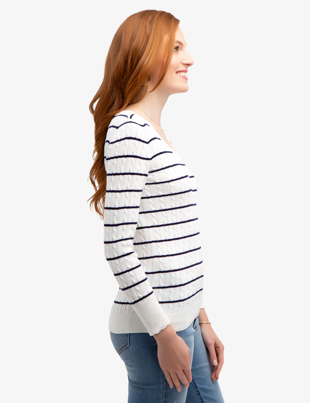 STRIPED CABLE KNIT V-NECK SWEATER - Image 13