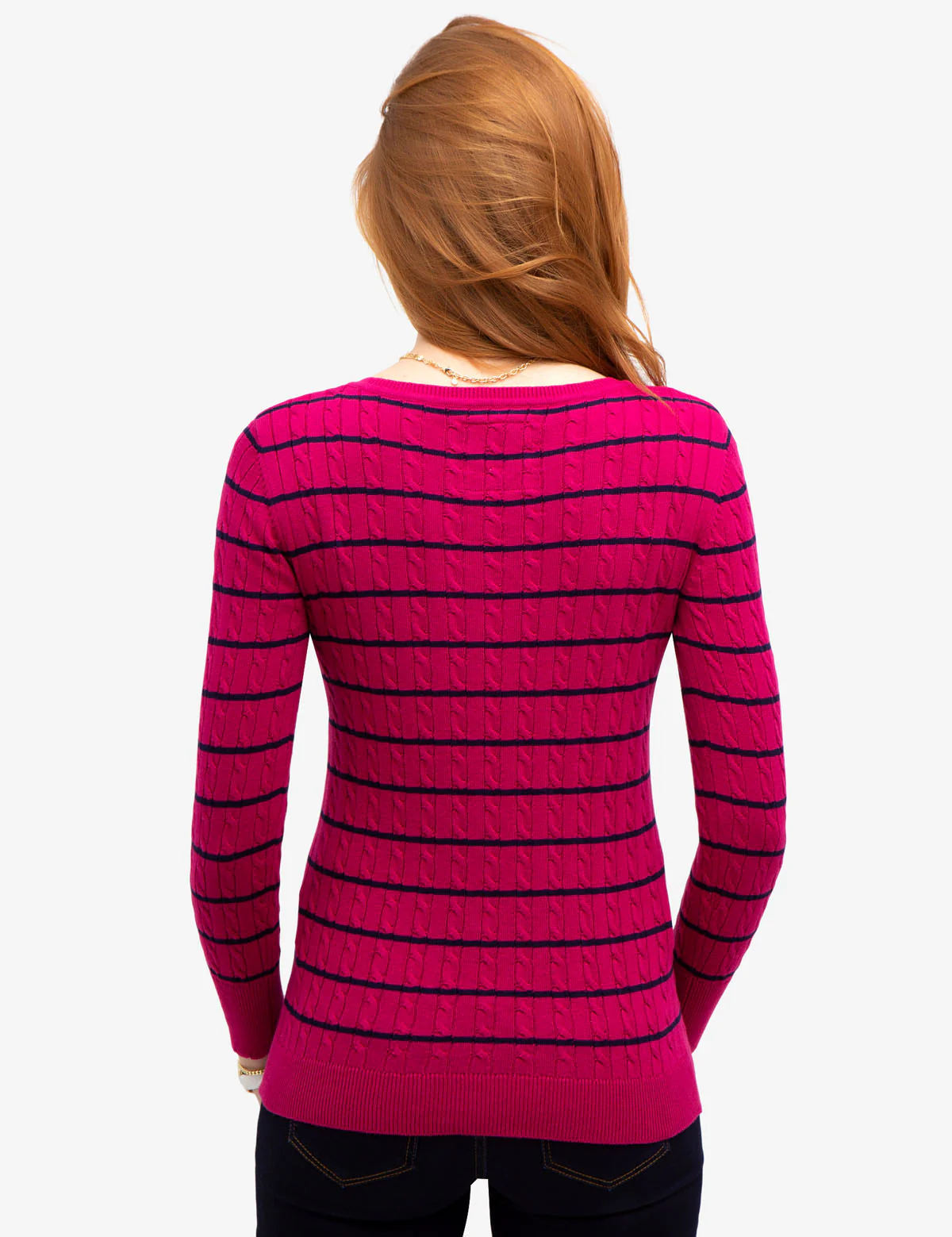 STRIPED CABLE KNIT V-NECK SWEATER - Image 3