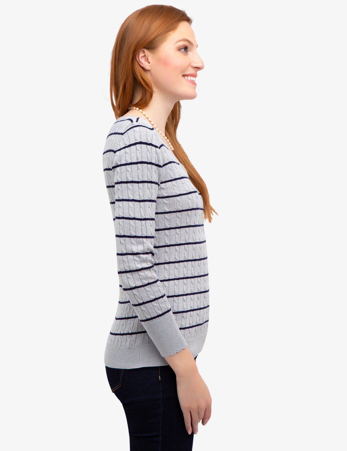 STRIPED CABLE KNIT V-NECK SWEATER - Image 9
