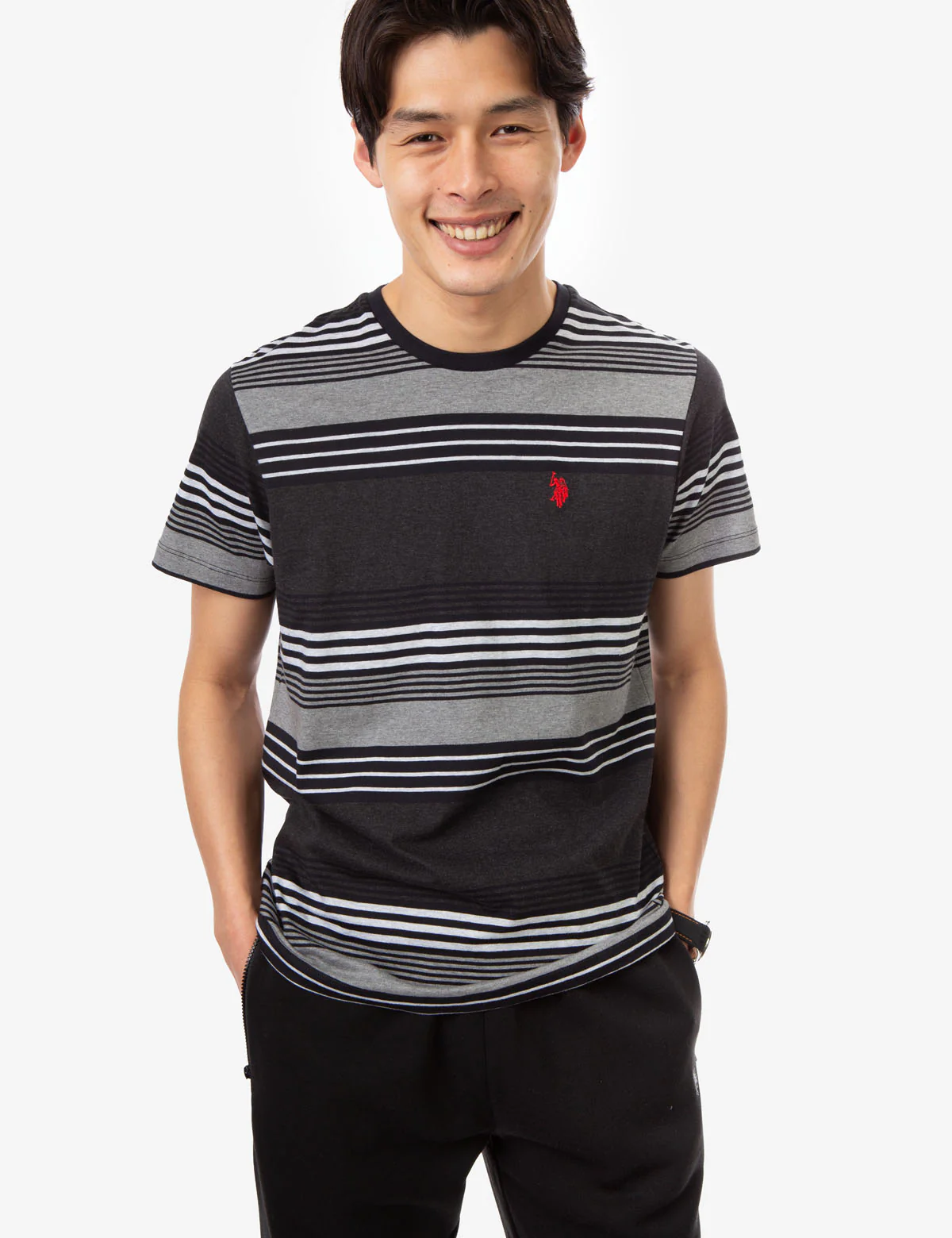 STRIPE HEATHER CREW NECK T-SHIRT