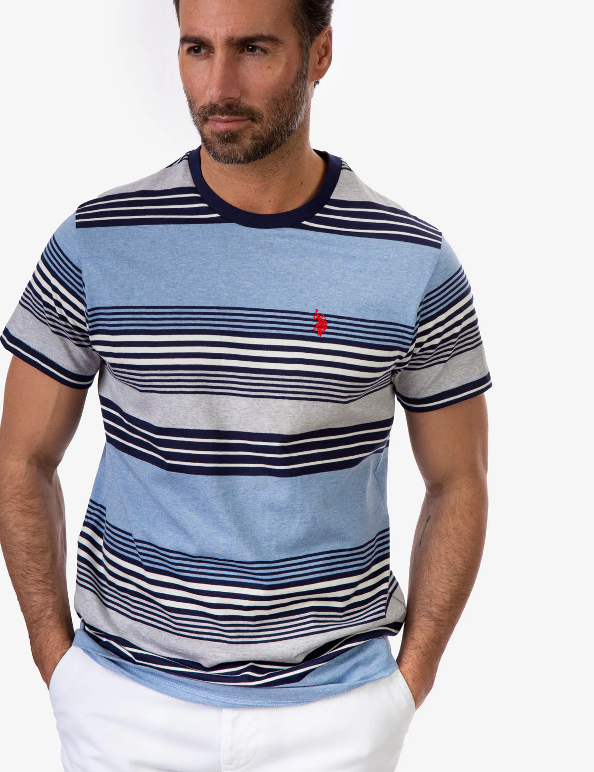 STRIPE HEATHER CREW NECK T-SHIRT - Image 17