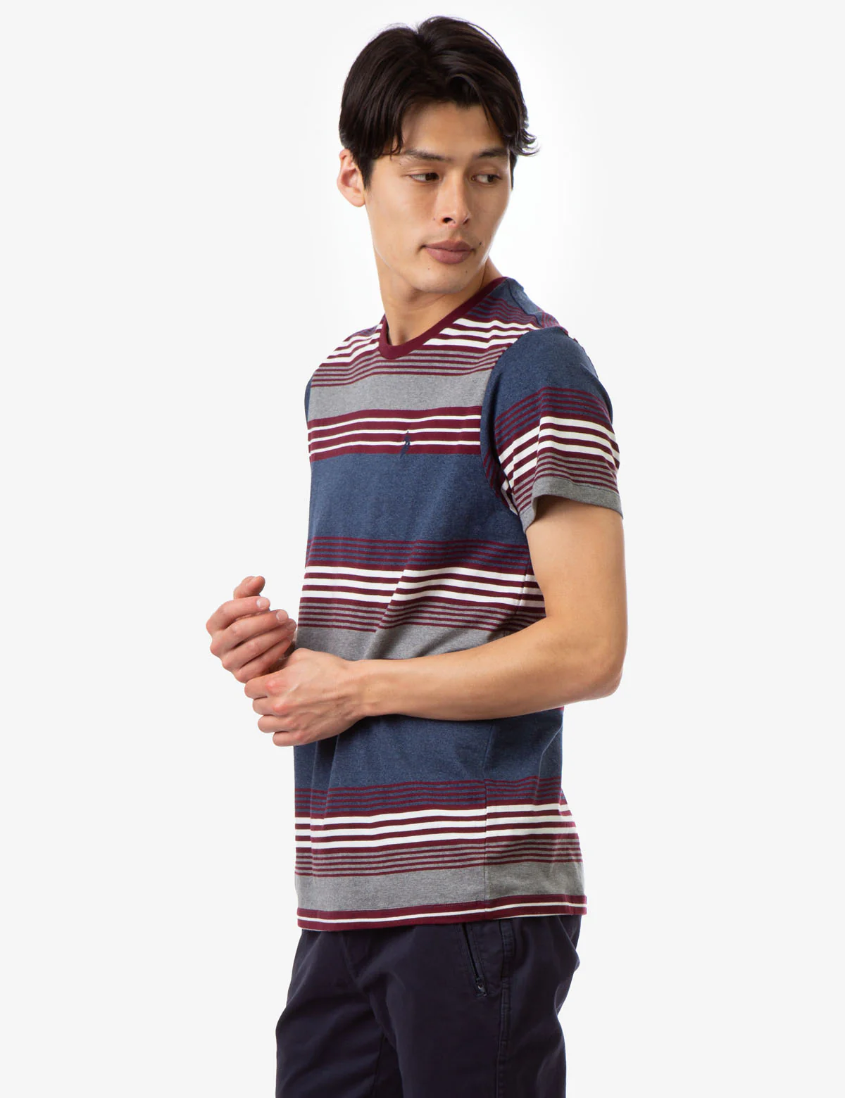 STRIPE HEATHER CREW NECK T-SHIRT - Image 9