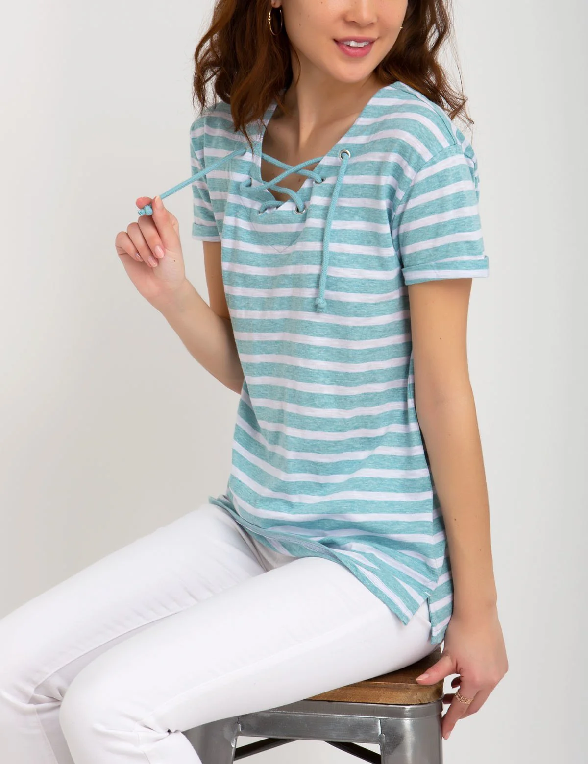 STRIPED LACE-UP TOP - Image 5