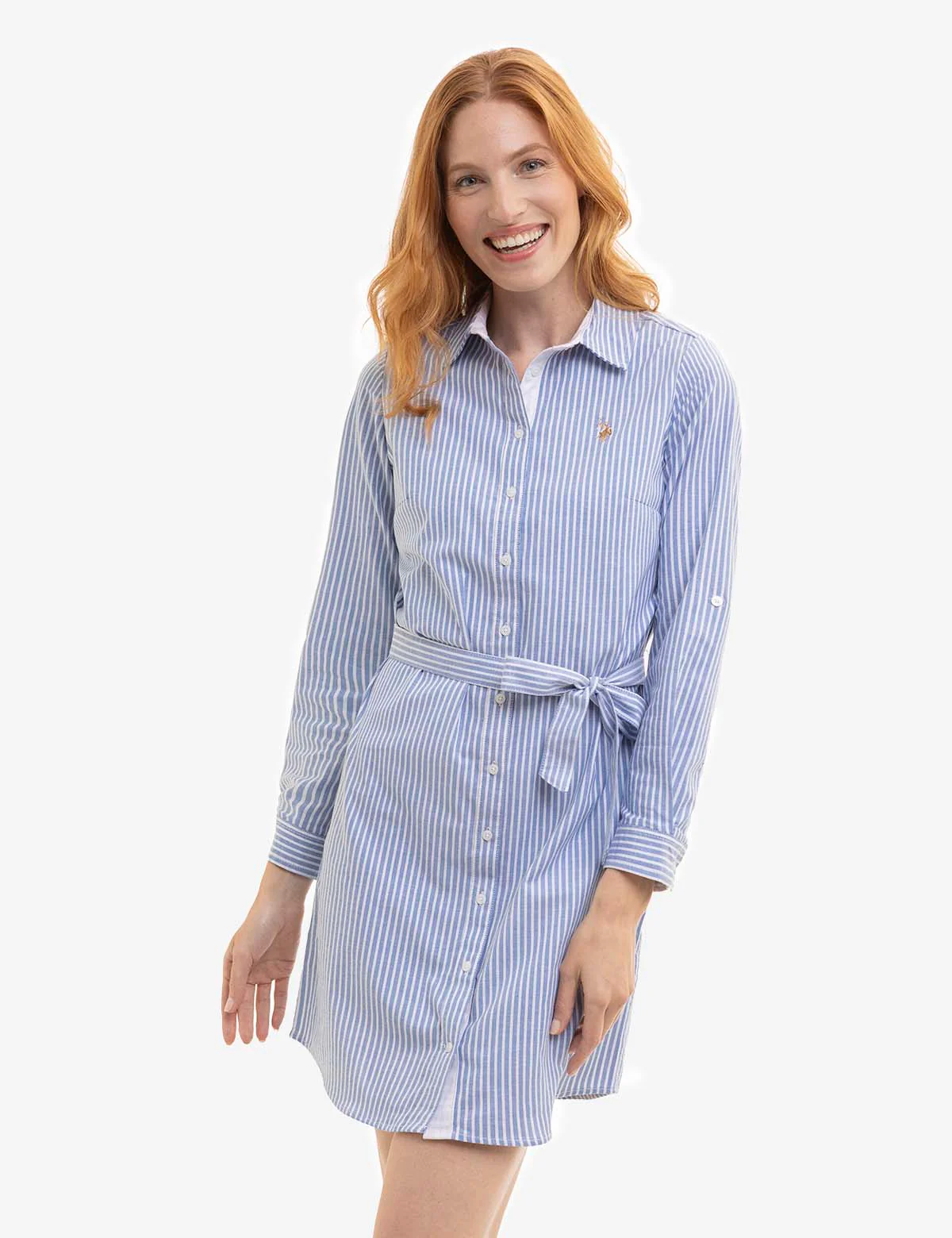 STRIPED MULTI-COLORED LOGO OXFORD DRESS