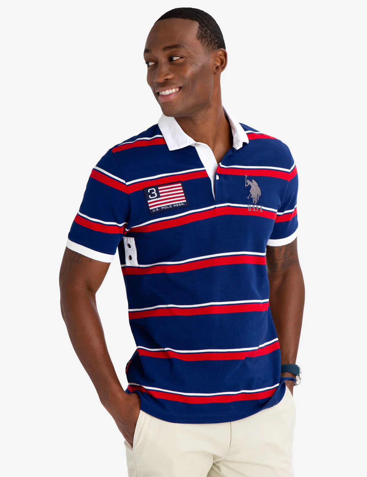STRIPED TWILL POLO SHIRT