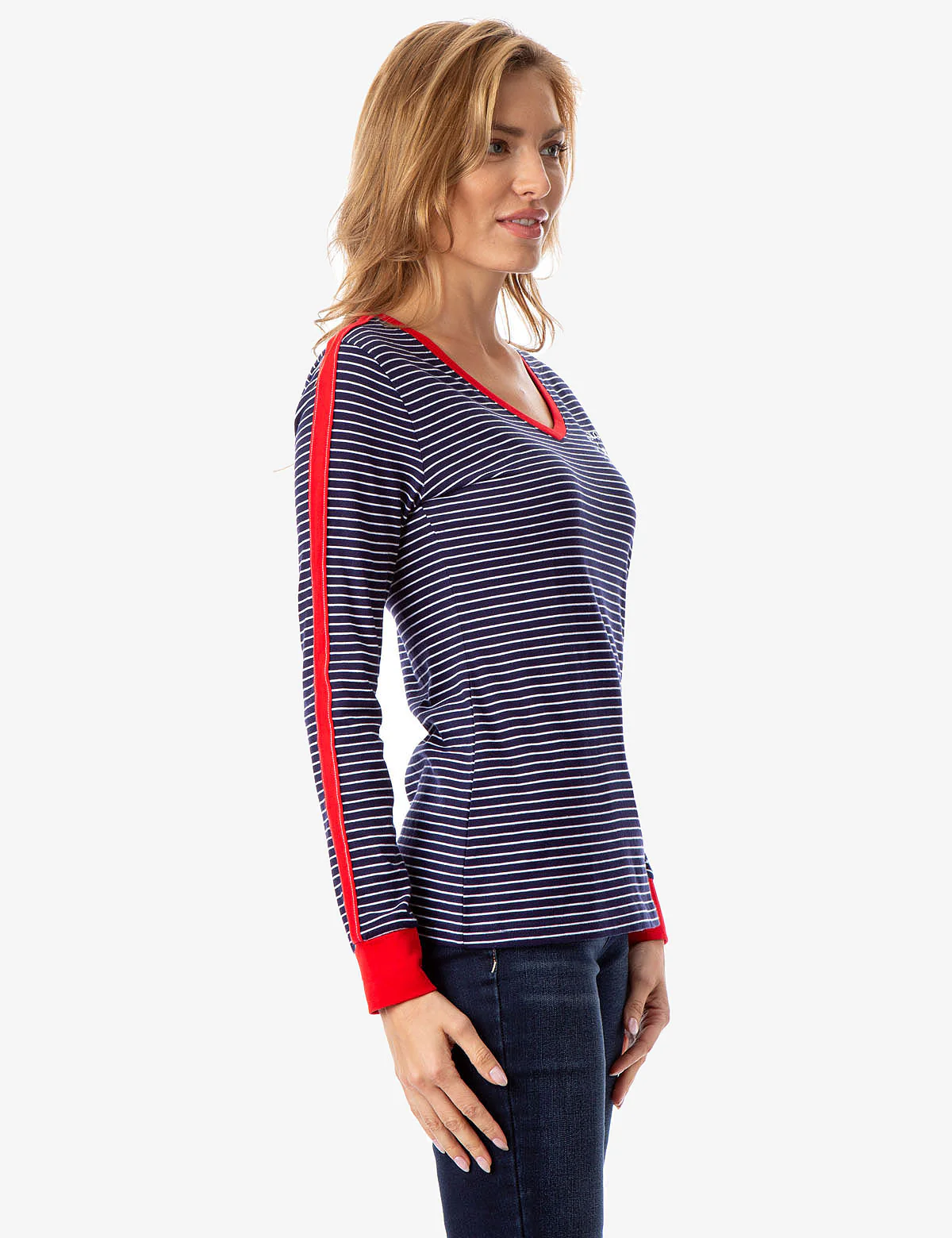 STRIPED V-NECK LONG SLEEVE T-SHIRT - Image 7