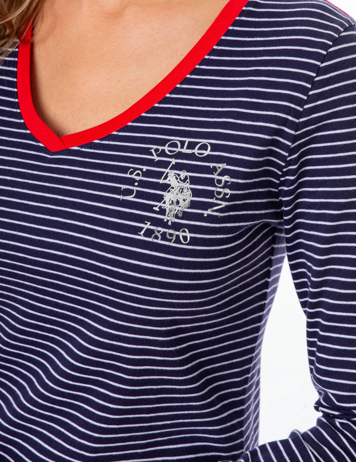 STRIPED V-NECK LONG SLEEVE T-SHIRT - Image 9