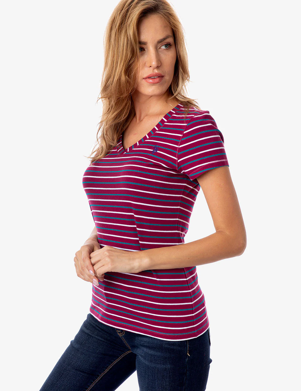 STRIPED YARN DYE V-NECK T-SHIRT - Image 3