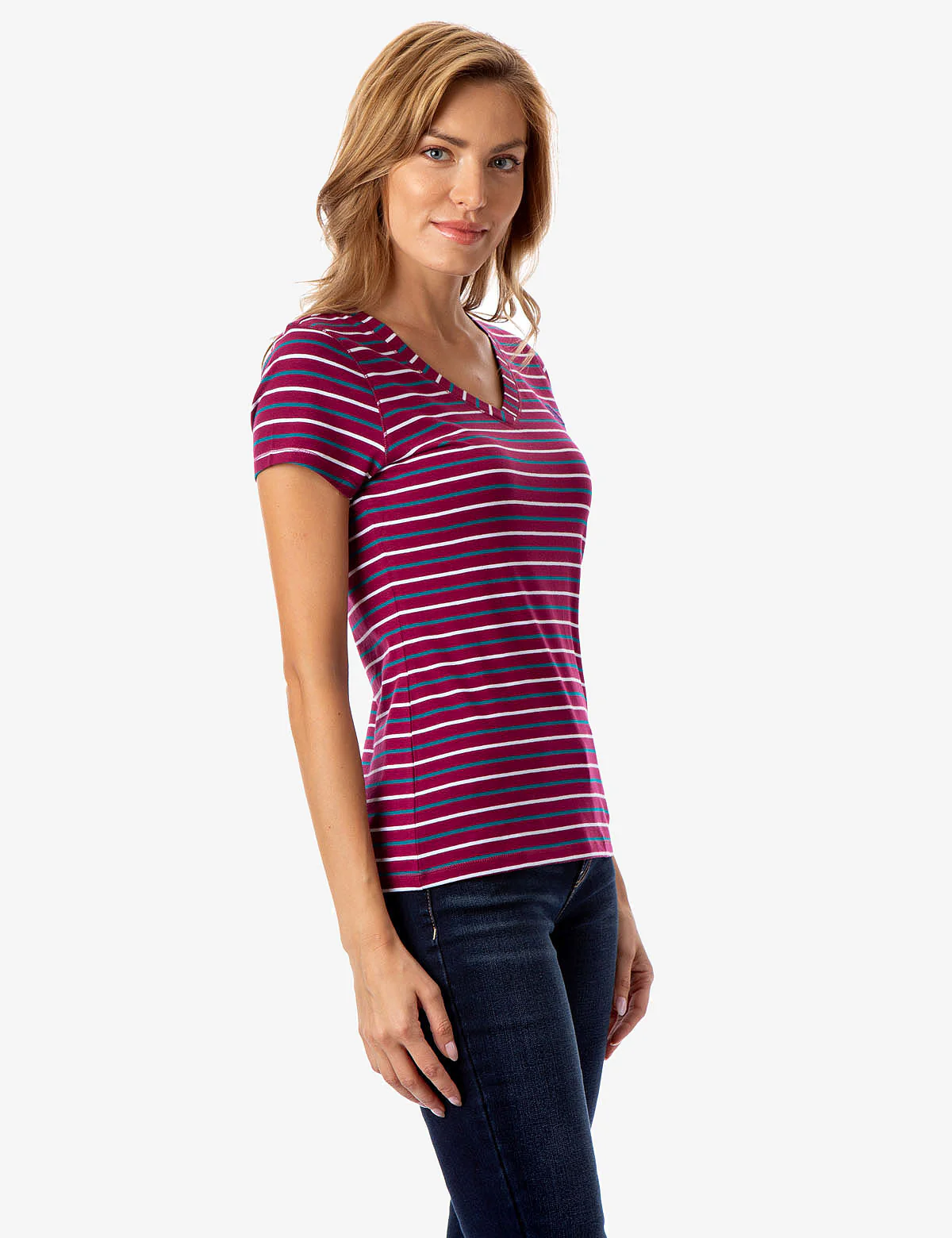 STRIPED YARN DYE V-NECK T-SHIRT - Image 4