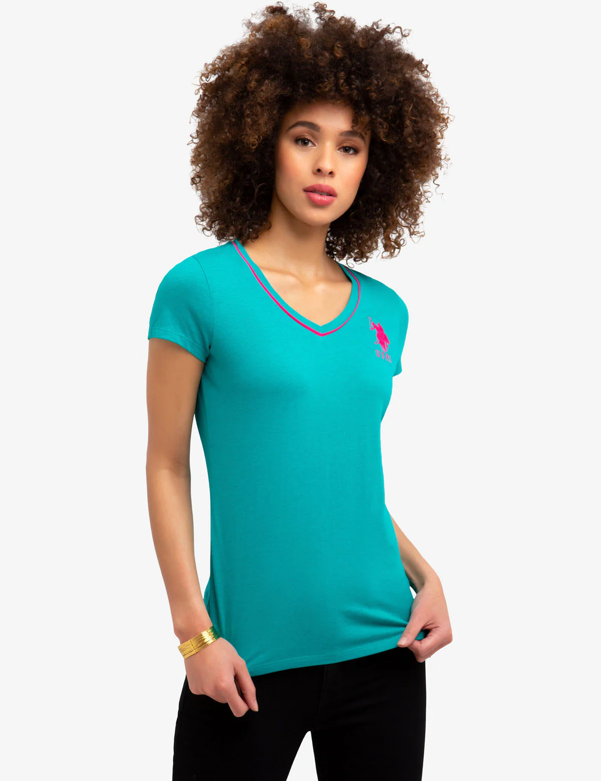 BIG LOGO NEON V-NECK TIPPED T-SHIRT - Image 5
