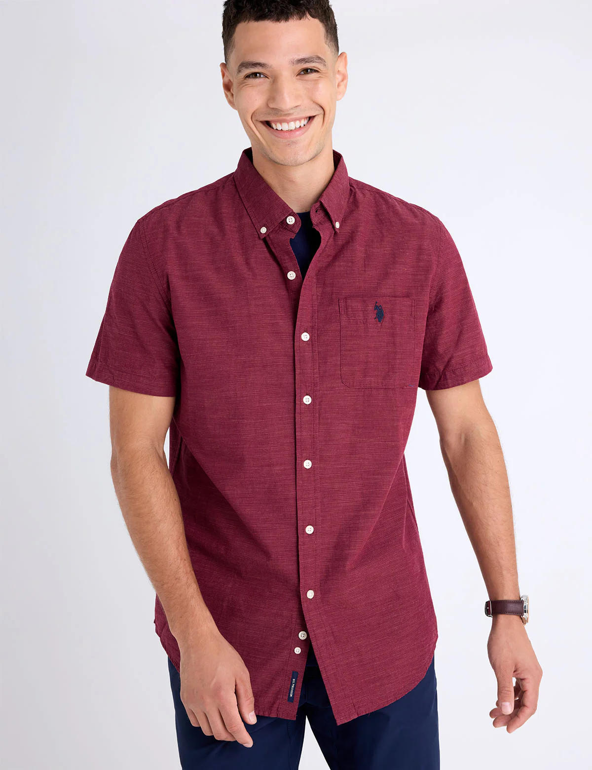 TEXTURED YARN DYE STRIPE SHORT SLEEVE SHIRT