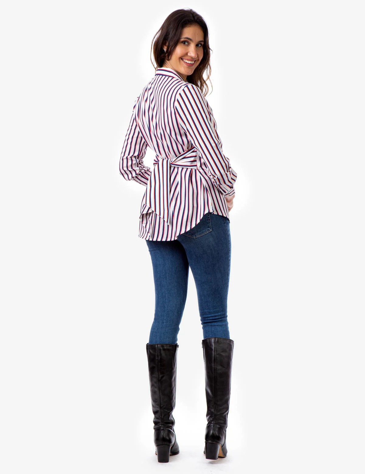 LONG SLEEVE TIE WAIST STRIPED SHIRT - Image 2